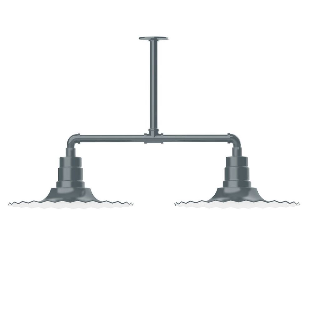 Montclair Lightworks MSD159-40-G06 16" Radial shade, 2-light stem hung pendant with Frosted Glass and guard, Slate Gray